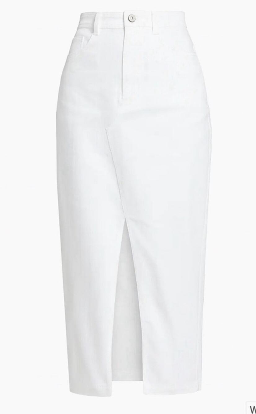 Cinq A Sept Pencil Column Skirt Optic White Midi Denim Capsule Wardrobe 4 xs